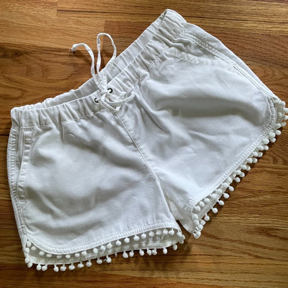 J. Crew White Pom-Pom Linen-Cotton Drawstring Shorts Size XS